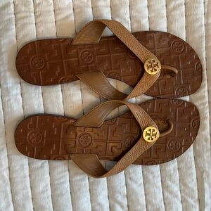 Tory Burch- Brown sandals/ gold emblem- size 7